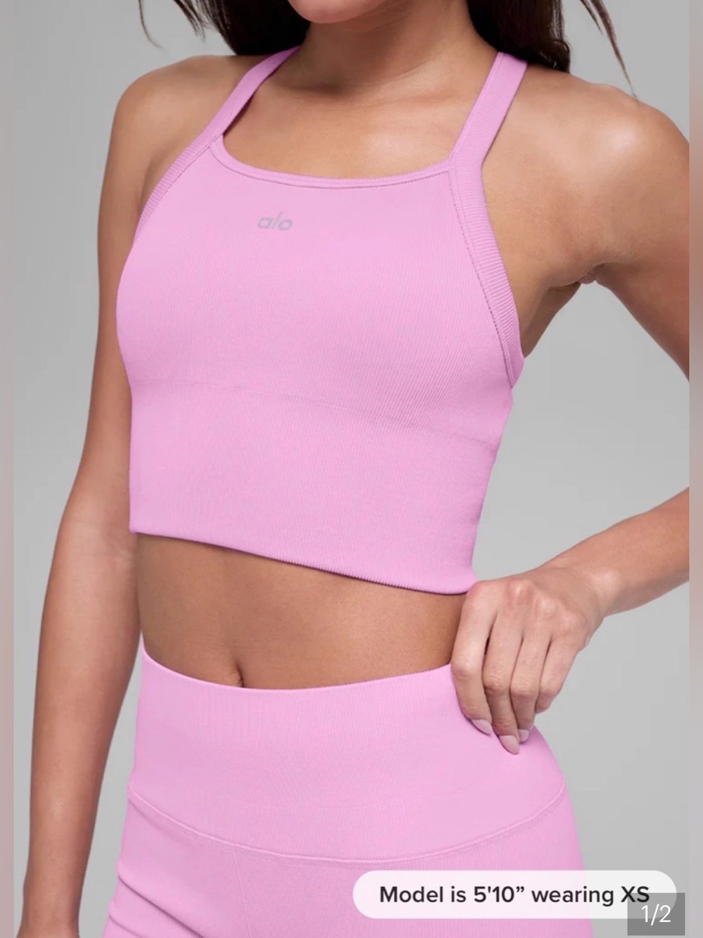 ALO Yoga Seamless Ribbed Favorite Bra Tank - Candy Heart Pink